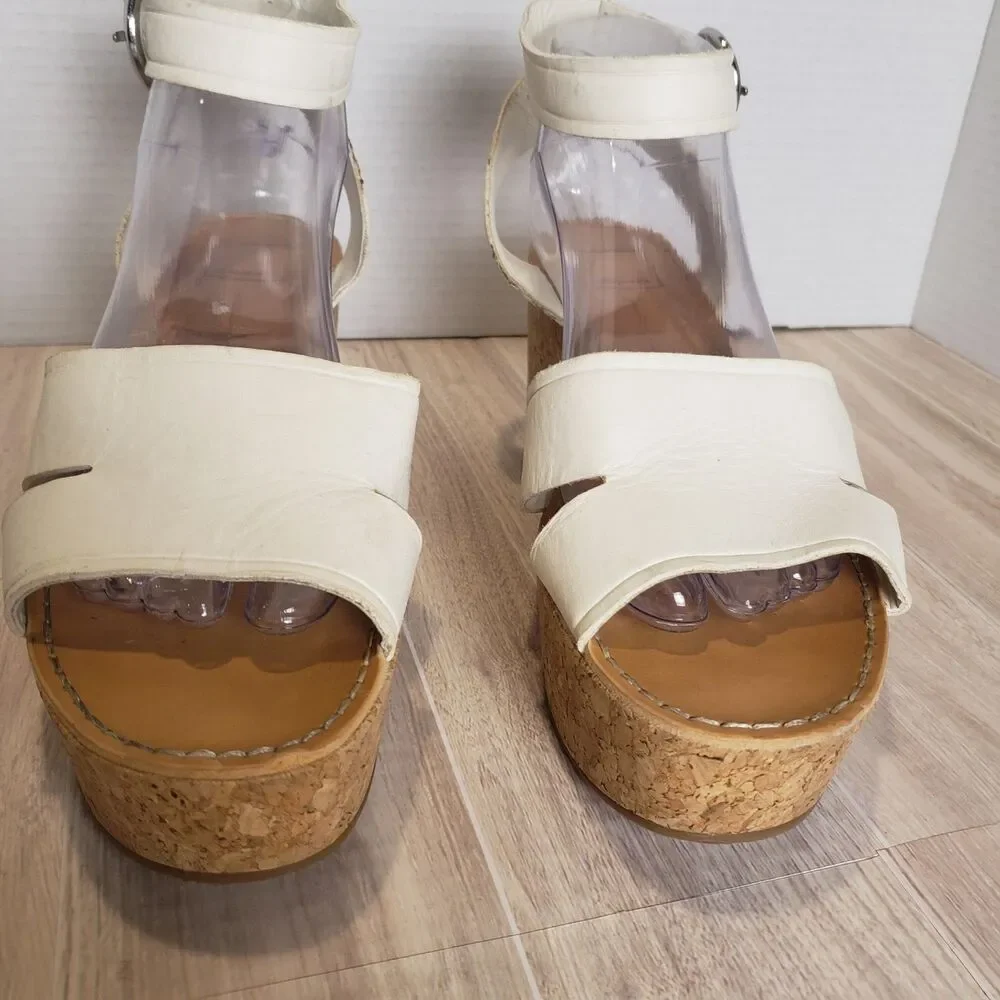 Dolce Vita Linda Cork Wedge Platform Sandals in white, size 9